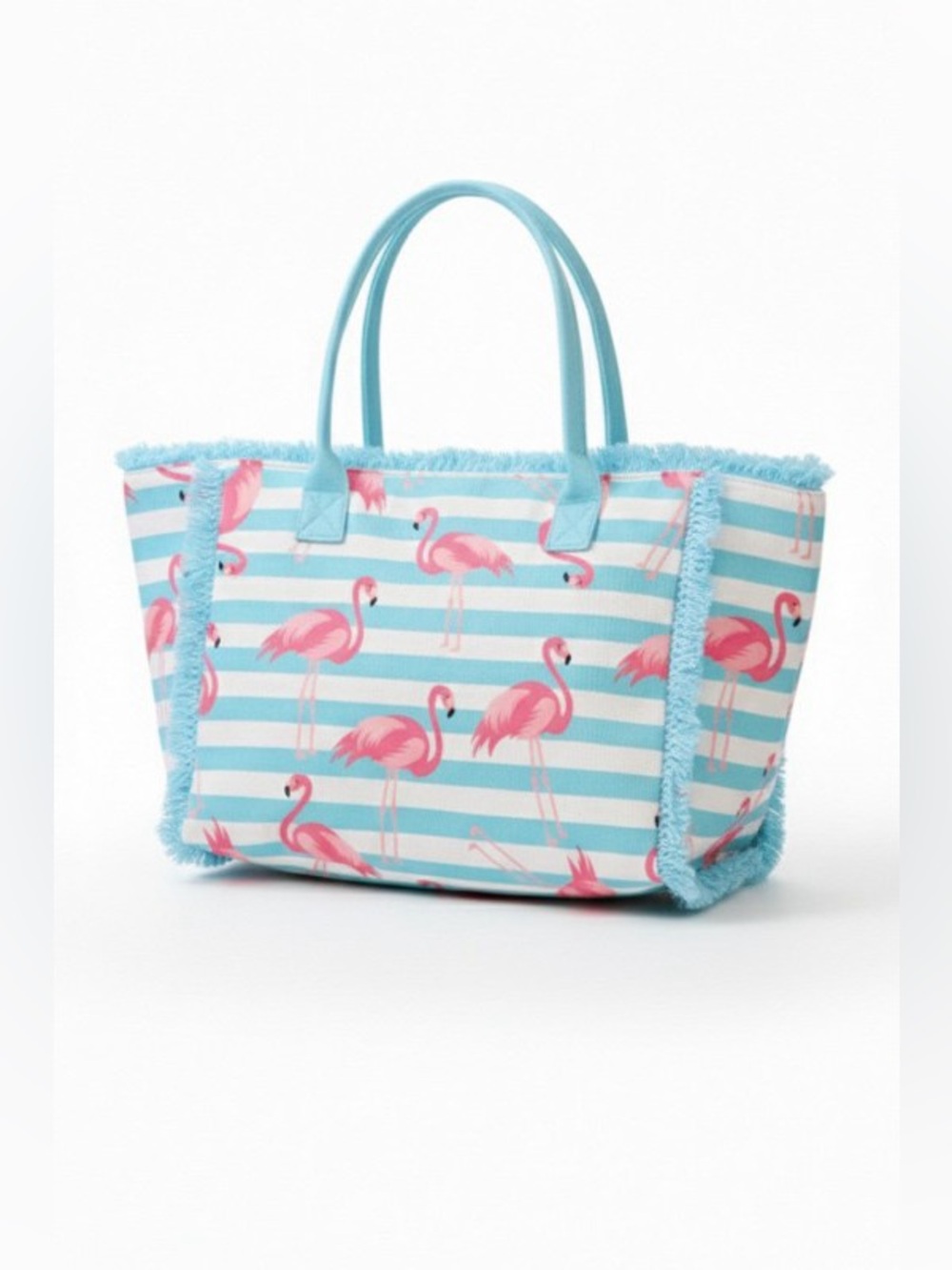 FLAMINGO STRIPE FRINGE BEACH TOTE
BAG